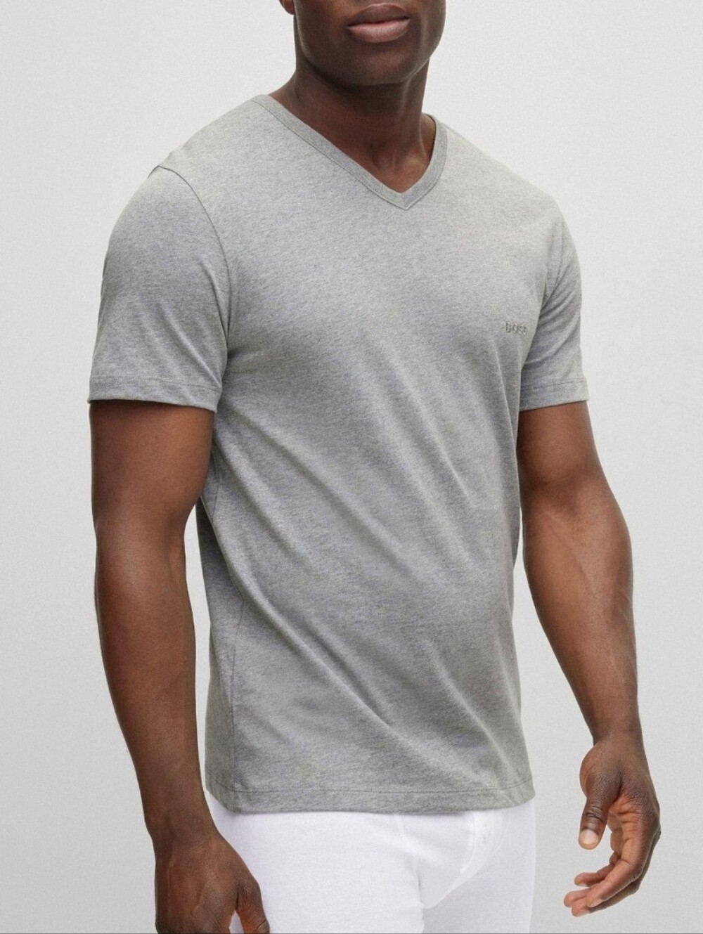 Hugo Boss (90$) | Green 'C-Canistro 80' Men’s Grey Slim Fit V-Neck T-Shirt |M|